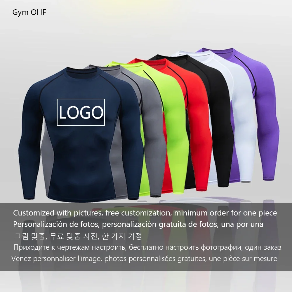 Maglietta da uomo LOGO personalizzabile Palestra Rashguard Uomo Abbigliamento sportivo attillato Corsa Leggings da allenamento Top Donna - immagine 2