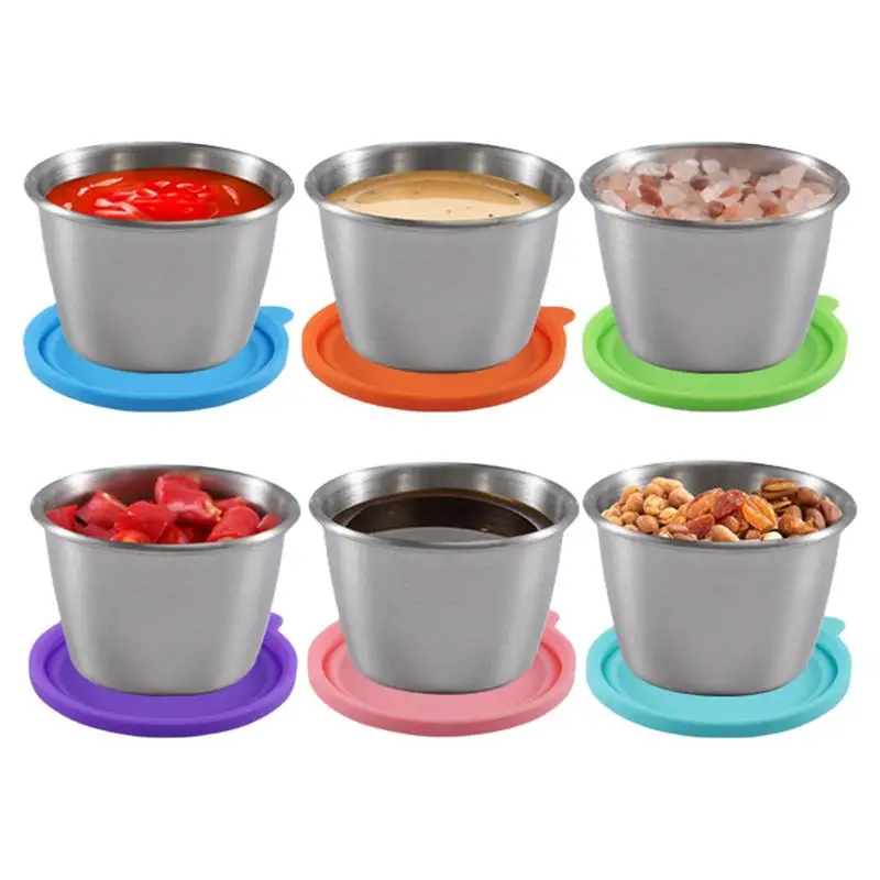 

Travel Condiment Containers 70ml stainless steel Leak-proof Mini Sealed Sauce Containers Reusable Salad Box Dipping Sauce Cups