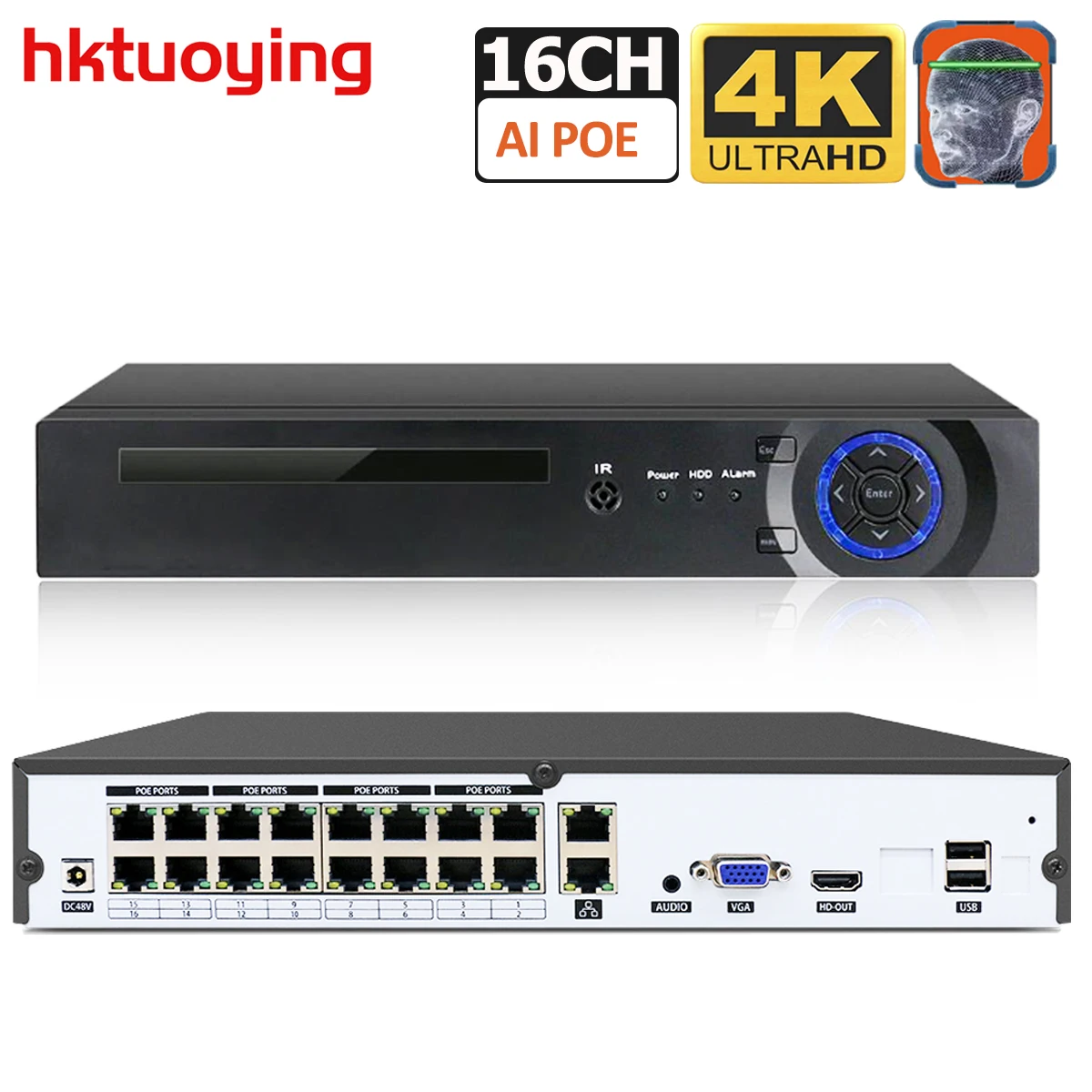 4K 8MP H.265 PoE Video Recorder 4- 8- 16-channel for HD 5MP IP-camera with Face Recognition network video recorder