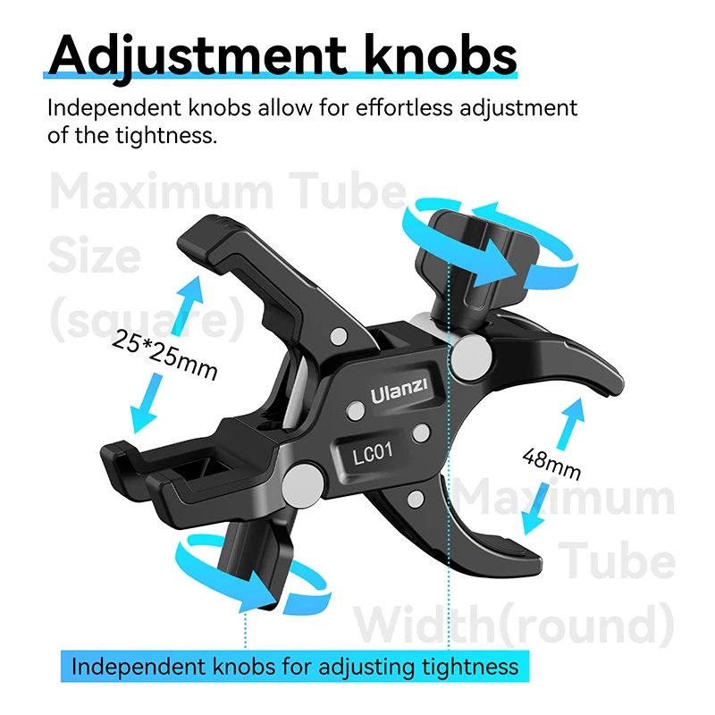 Ulanzi LC01 Super Clamp for Light Stand Double Clamp for Square Round Tubes with Adjustment Knobs for Photography Accessories