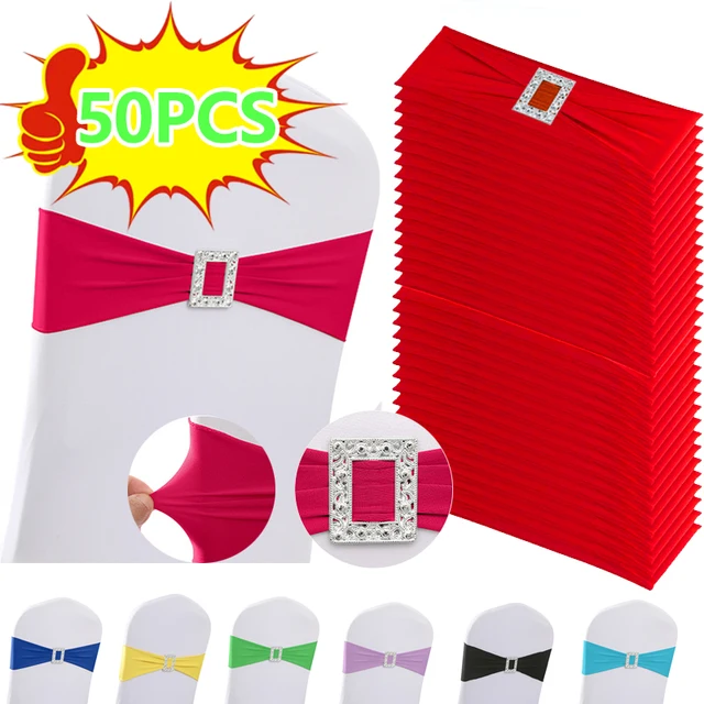 New Wedding Stretch Chair Sashes Bands with Rectangle Buckles Bows for Party Banquet Birthday Chair Decoration Ceremony Events