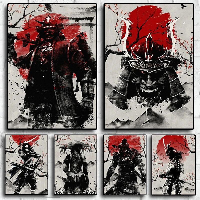 Japanese Samurai Ink Painting Posters Prints Anime Japan Samurai Wall
