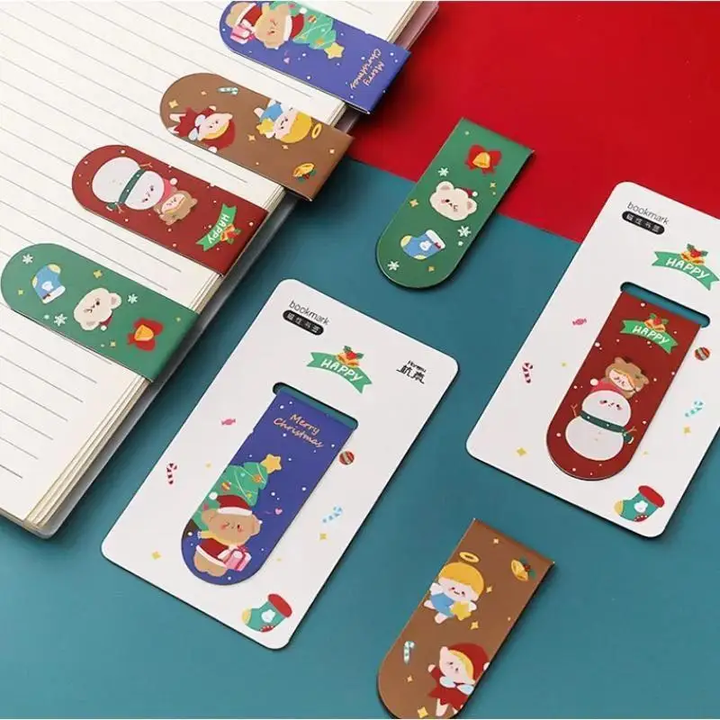 5Pcs Cartoon Magnetic Bookmark Cute Office Supplies Kawai Christmas Teacher Gift Paper Book Page Book Marks Christmas Bookmark