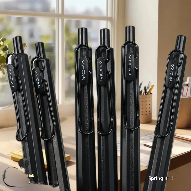 6Pcs 개폐식 젤 잉크 펜 실리콘 펜 그립 ST 팁 빠른 건조 잉크 얼룩 없음 0.5mm 검정 잉크 부드러운 쓰기