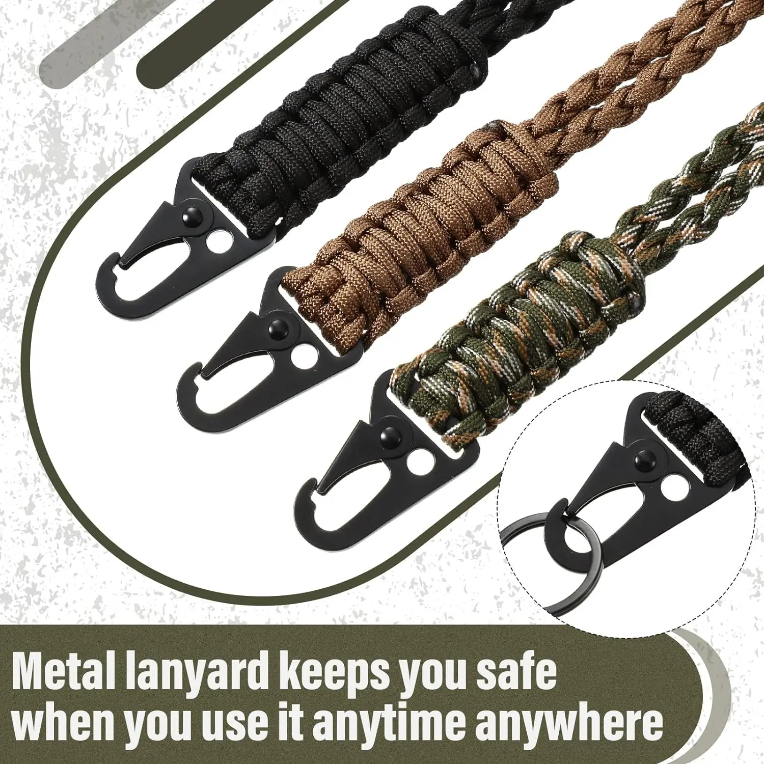 Durable Braided Paracord Lanyard with Metal Clip Key Ring