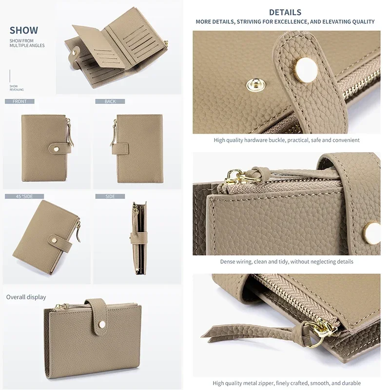 Small Wallet for Women Genuine Leather Bifold Multi Mini Card Holder Organizer Purse Ladies Short Wallet with Passport ID Window