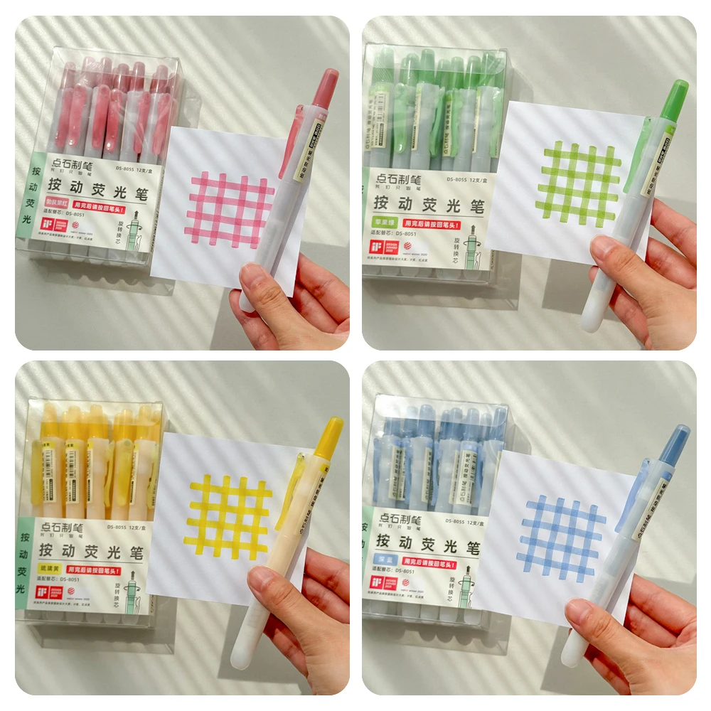 4 einziehbare Textmarker mit 1/4 mm Spitze, Textmarker im minimalistischen Stil zum Zeichnen und Journaling – Detail 9