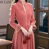 OCEANLOVE Pink Velvet Women Dresses Autumn Winter Palace Style Elegant Vestidos Mujer Vintage Fashion Sweet Long Dress 1