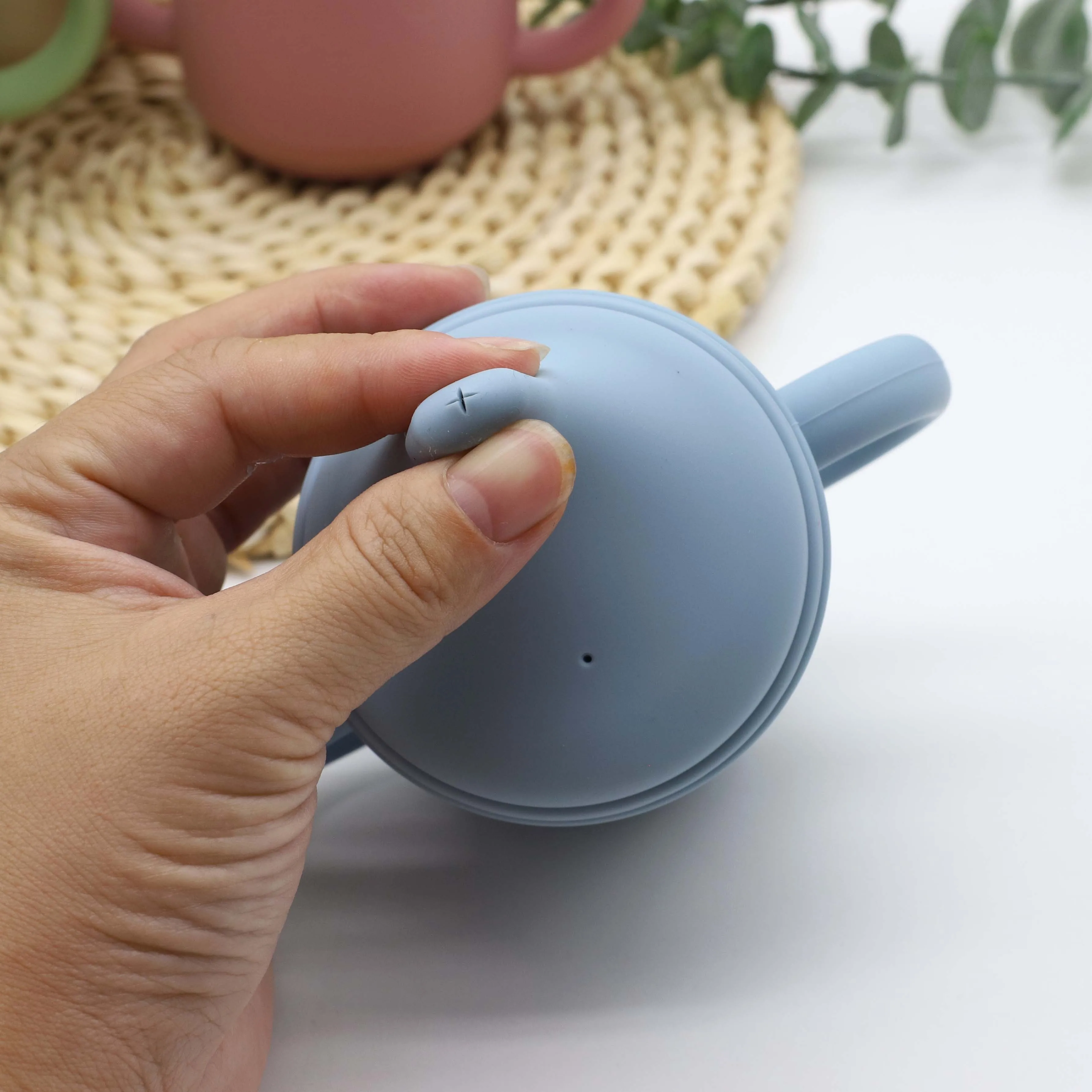 듀얼 핸들 실리콘 젖꼭지 컵, 식품 등급 실리콘  학습 컵, 신제품