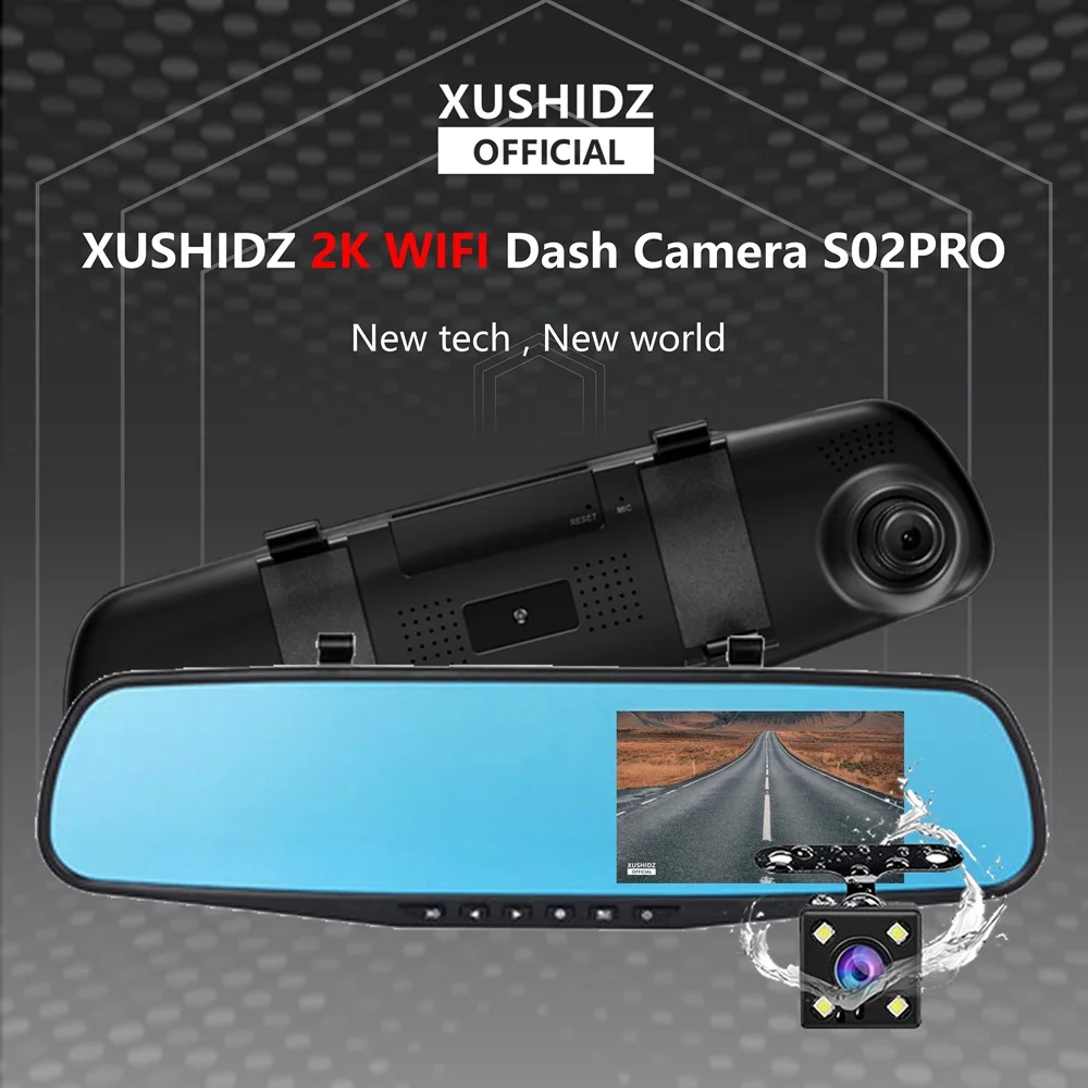 XUSHIDZ S02PRO 1080P 미러 대시 카메라, 전면 및 후면 자동차 카메라, 듀얼 차량 DVR 나이트 비전 대시 캠, 운전 비디오 녹음기