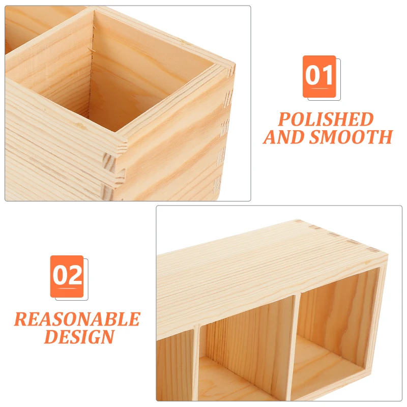 Wood Pencil Holder Desk Remote Control Holder Desktop Storage 4 Compartments Multi-Functional Desk Organizer Pen Pencil Office