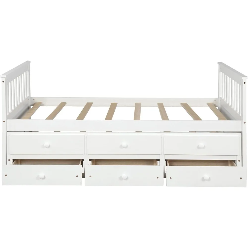 Storage Twin Bed with Trundle and Drawers Wood Daybed Captain’s Bed Bedroom Furniture for Kids Teens Guests 5
