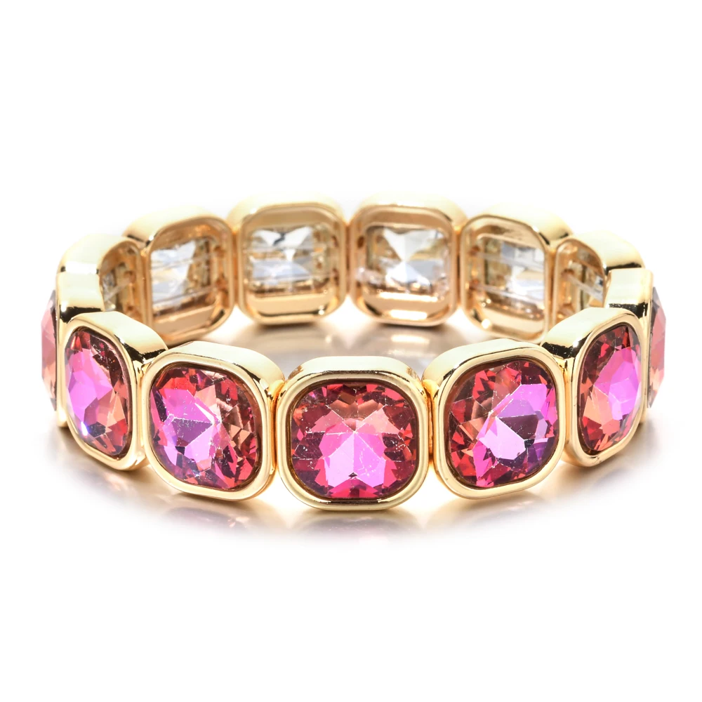 Rose Bunte Glas Kristall Elastische Armband Emaille Stretch Strass Armreif Fliesen Perlen Armband für Frauen Mode Schmuck
