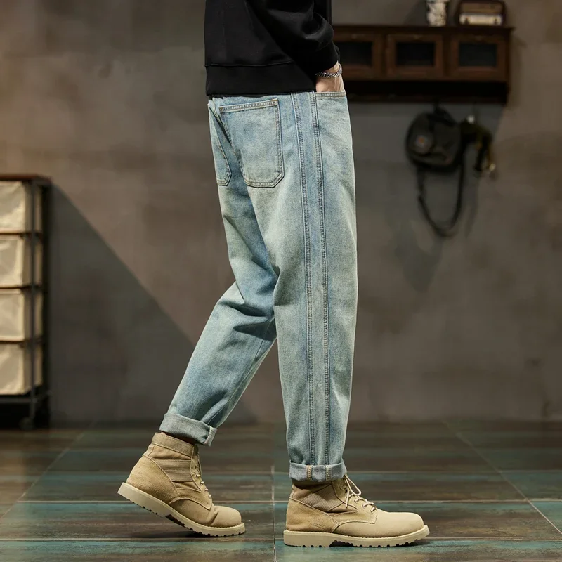 Teen Harem Jeans Retro Big Pocket Loose Light Blue Denim Trousers Street Hip Hop Baggy Plus Size Men's Clothing 38 40 42 4