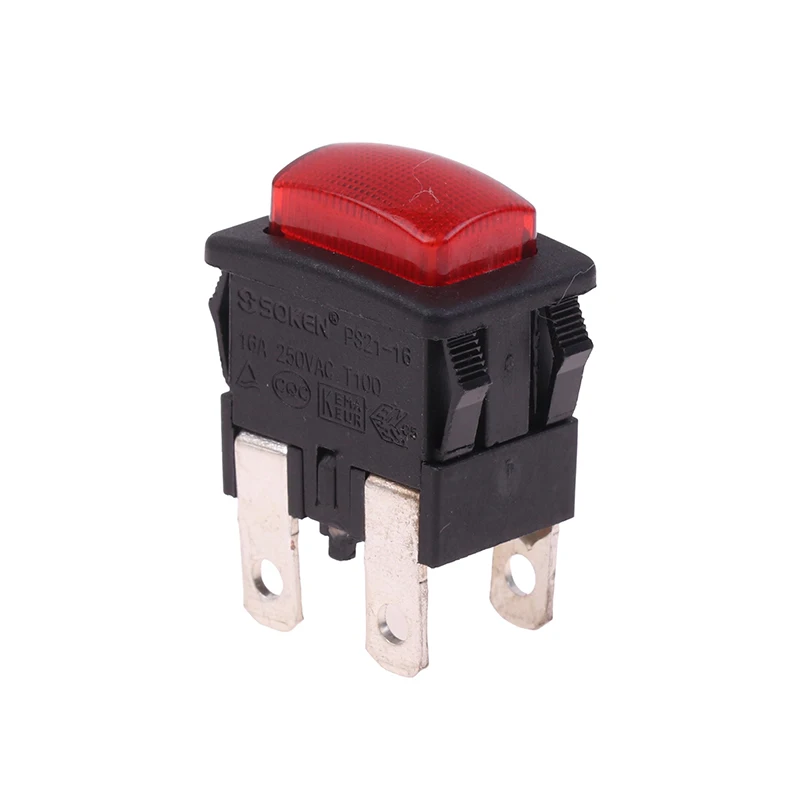 4Pins 16A Self-Lock On Off Push Button Rocker Switch PS21-16 With Light Heater Electrical Touch Switch For Vacuum push tact switch,push button switch,button switch