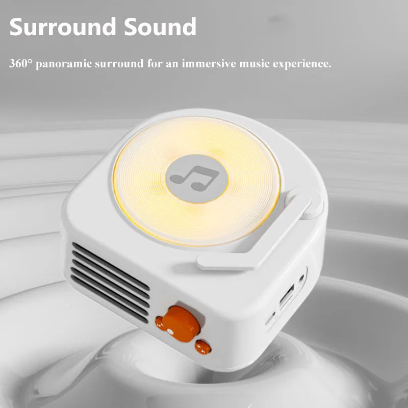 Mini Retro Bluetooth Speaker Vintage Surround Sound Music Box with Warm Ambient Light Wireless Music Player Support TF USB AUX