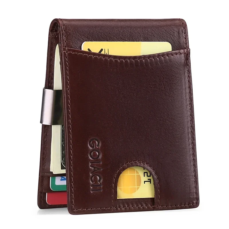 RFID Blocking Genuine Leather Gentleman Wallet - Front Pocket Money Clip Card Holder Metal Clip for Men 6