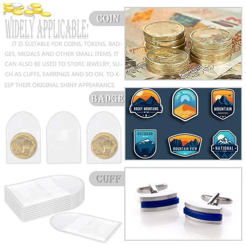 RISE-200 Pack 2Inch Single Pocket Coin Sleeves Plastic Coin Collection Supplies Transparent Holders Protector Clear Bags