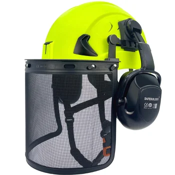 Casco di sicurezza per lavori di alberi per motoseghe forestali Elmetti ventilati con paraorecchie Visiera Elmetti protettivi per esterni TIPO 2 Classe C Cap