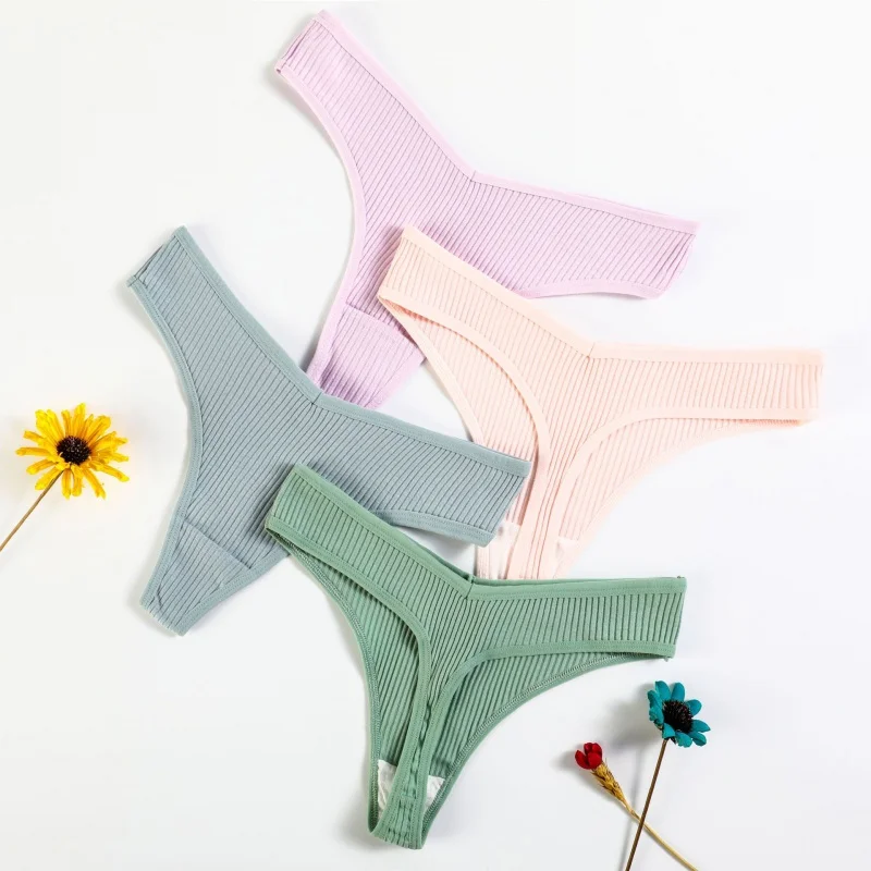 

5pcs/set Seamless Ladies Ribbed Cotton Thong Simple Women's Low Waist Bikini Briefs Sports Girls Underwear Size M-XXL