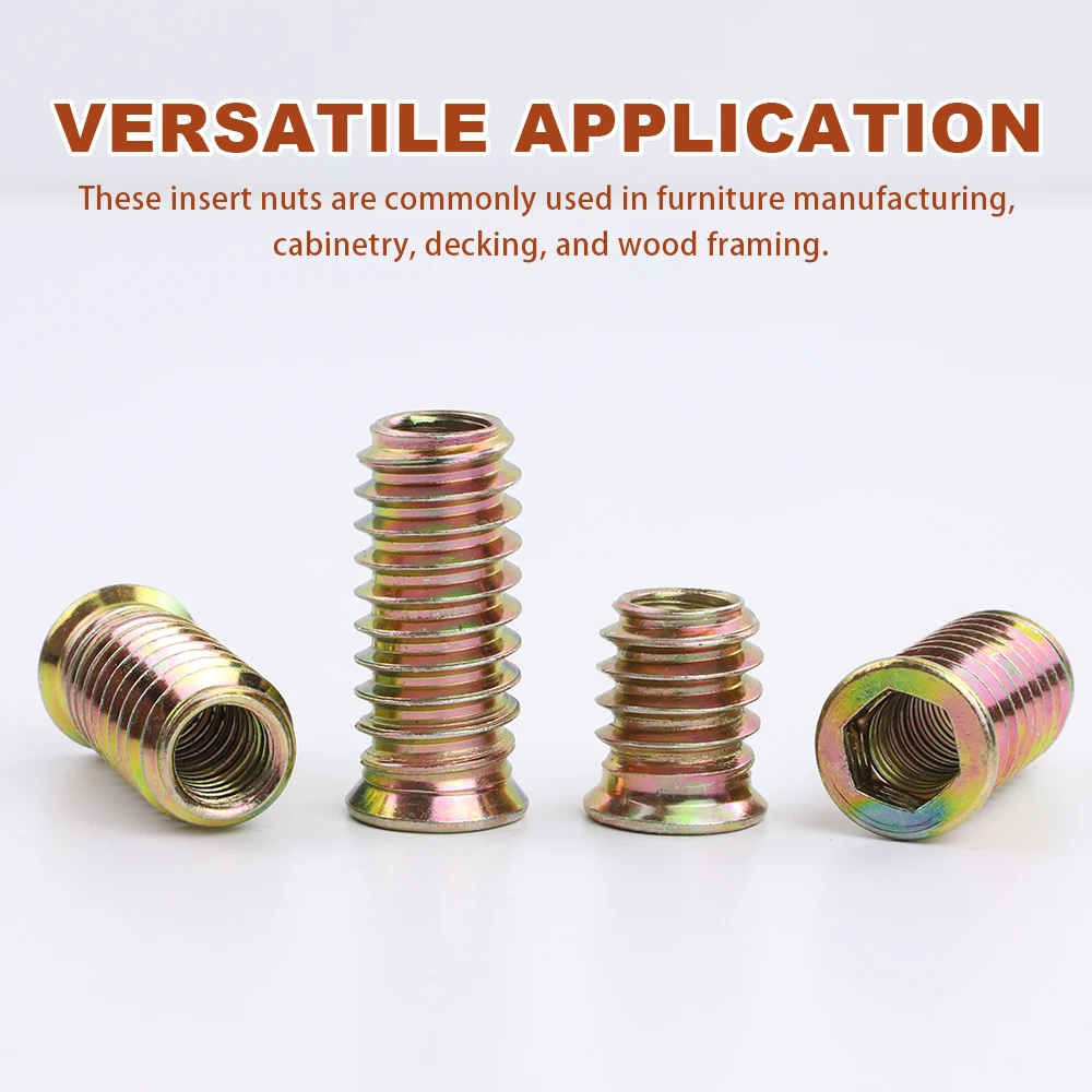 Threaded Insert Nut 10/20pcs M4 M5 M6 M8 M10 Zinc Plated Steel Hexagon Socket Threaded Insert Nut for Furniture Wood Bed Cabinet