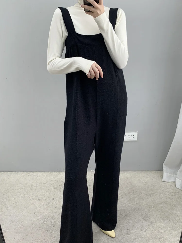 ENjoyce 2023 Autumn Women Vintage Wide Suspender Knit Strap Jumpsuits Ladies Casual Loose Rompers Wide Leg Overalls Bodysuit
