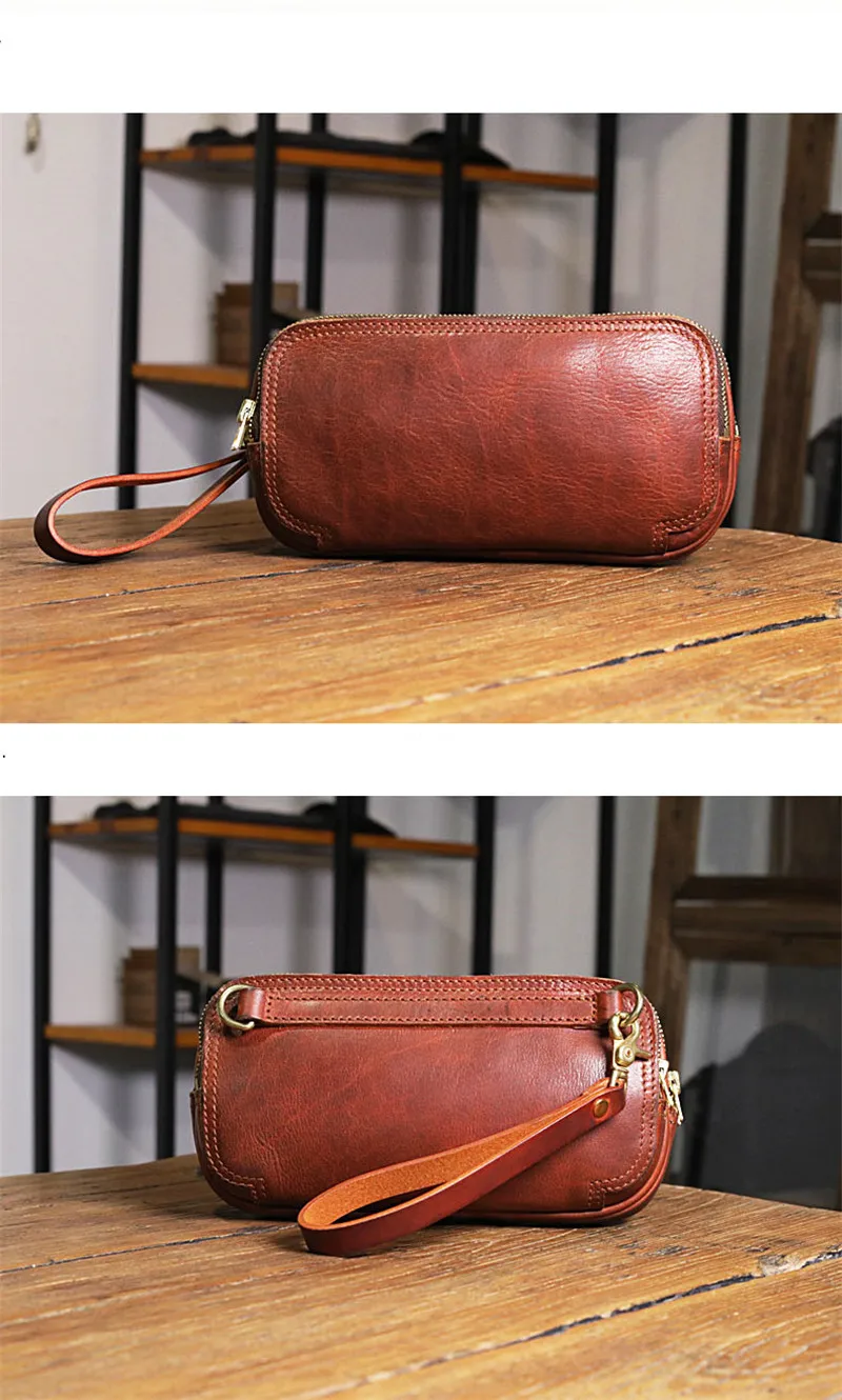 High-quality natural real cowhide men's clutch bag original designer handmade genuine leather large-capacity multi-zipper wallet