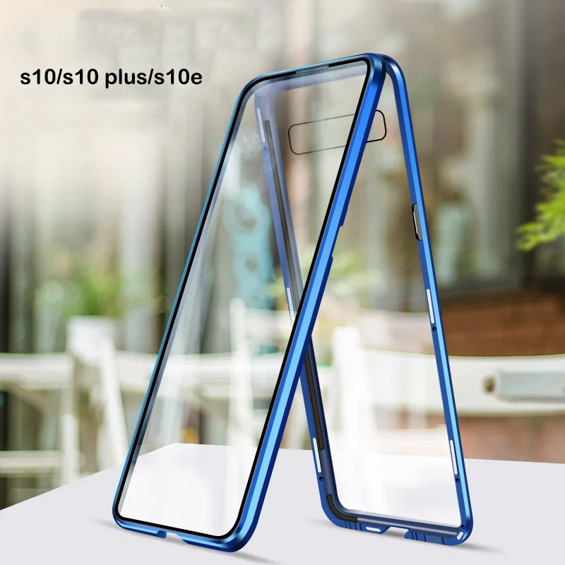 

Dropshipping Magnetic Metal Bumper Case For Samsung S10 S10eTempered Glass Front Back Cover For Samsung S10/s10 Plus/s10e Case