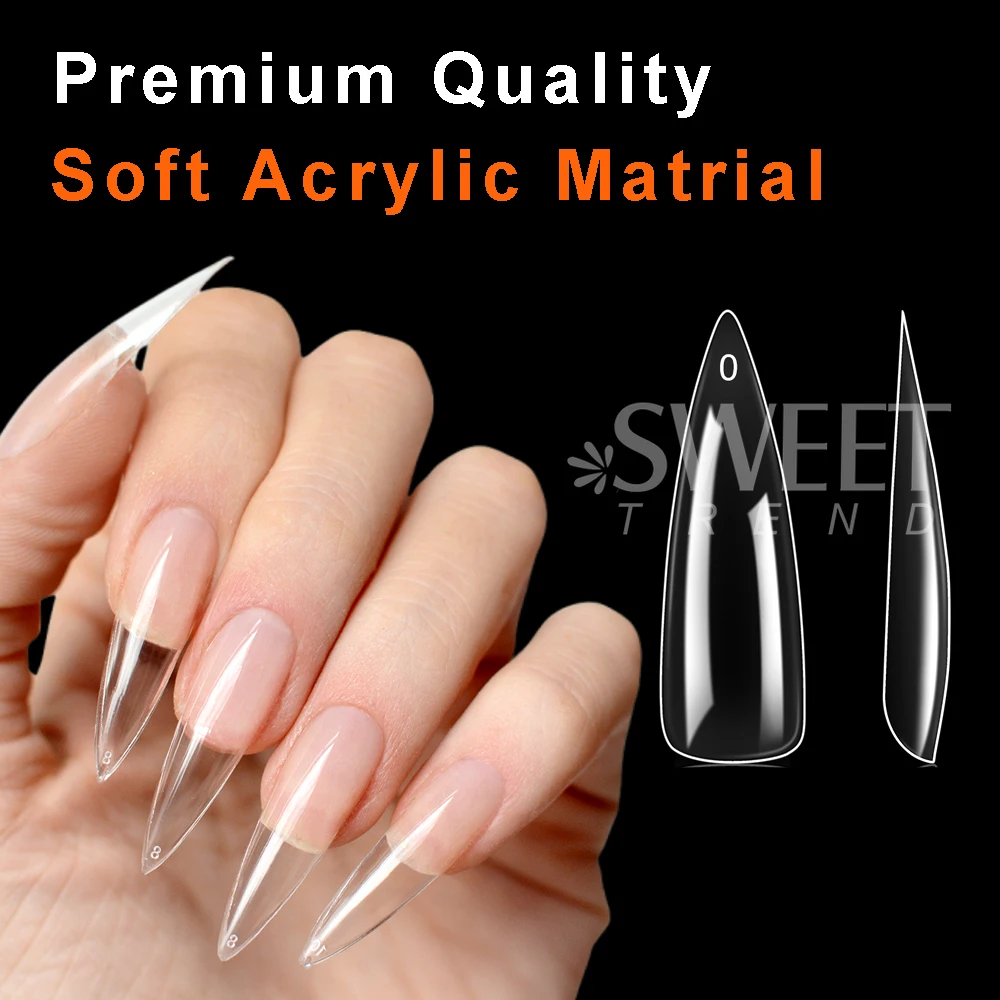 600PCS False Nail Tips Women Full Cover Coffin Stiletto  Acrylic Press On Nails Fake Artificial Soak Off Gel Nail Extension Tips
