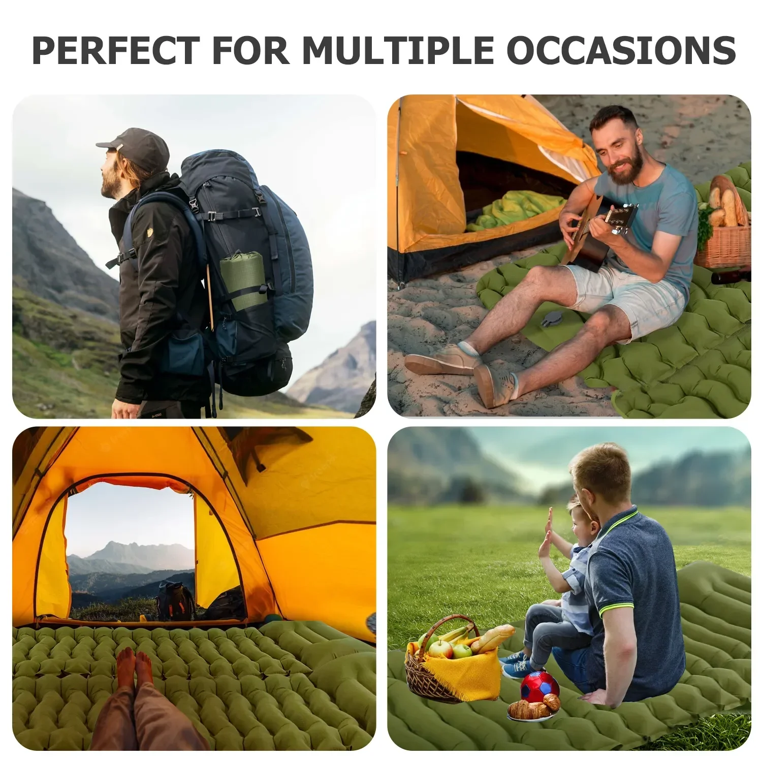 Outdoor Thicken Camping Mattress Ultralight Inflatable Sleeping Pad with Built-in Pillow Pump Air Mat for Hiking Backpacking