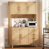 70.9" Kitchen Pantry Cabinet w/ Microwave Shelf,Rattan Freestanding Storage Cabinet w/ Charging Station,Sideboard Buffet Cabinet 4
