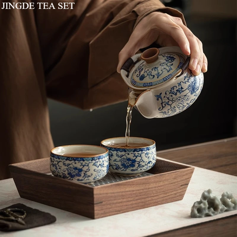 Palace Museum Cultural and Creative Ru Kiln Kung Fu Tea Set Teacup Light Luxury High End Gift Box for Leaders, Customers