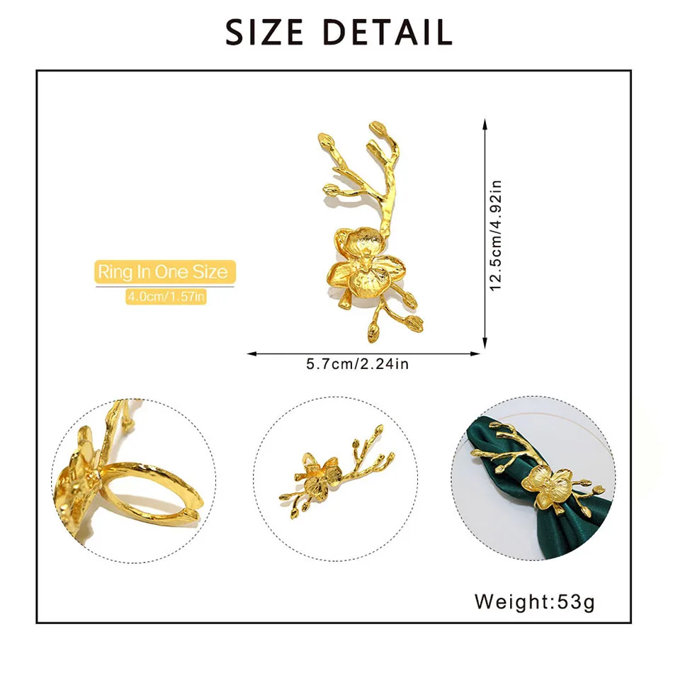4PCS Plum Flower Metal Napkin Rings, Retro Style Leaf Sturdy Napkin Buckle,Wedding Home Dinning Party Kitchen Table Decor
