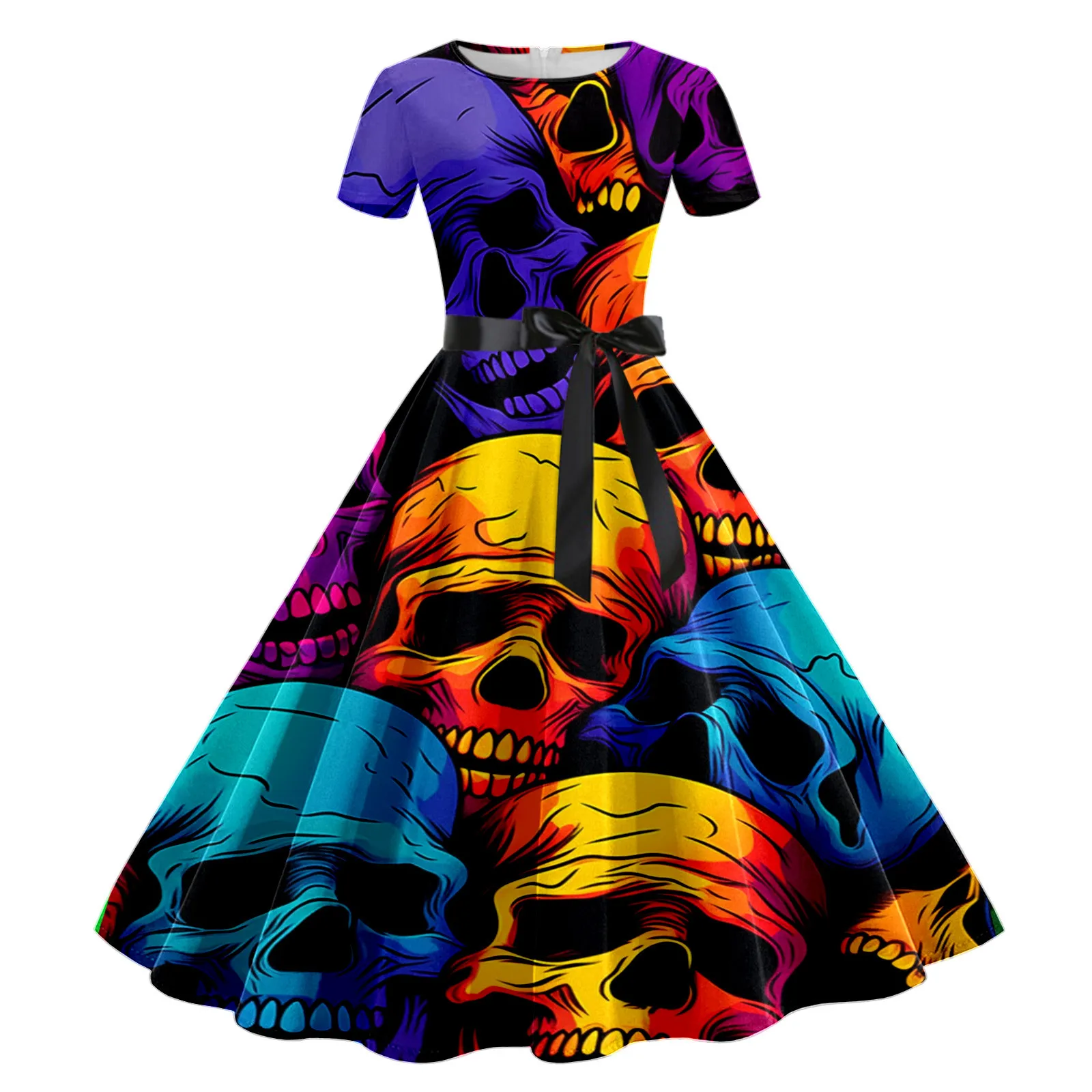 

Women Halloween Print Short Sleeve 1950s Housewife Evening Party Prom Dress dresses for women 2023 vestidos para mujer