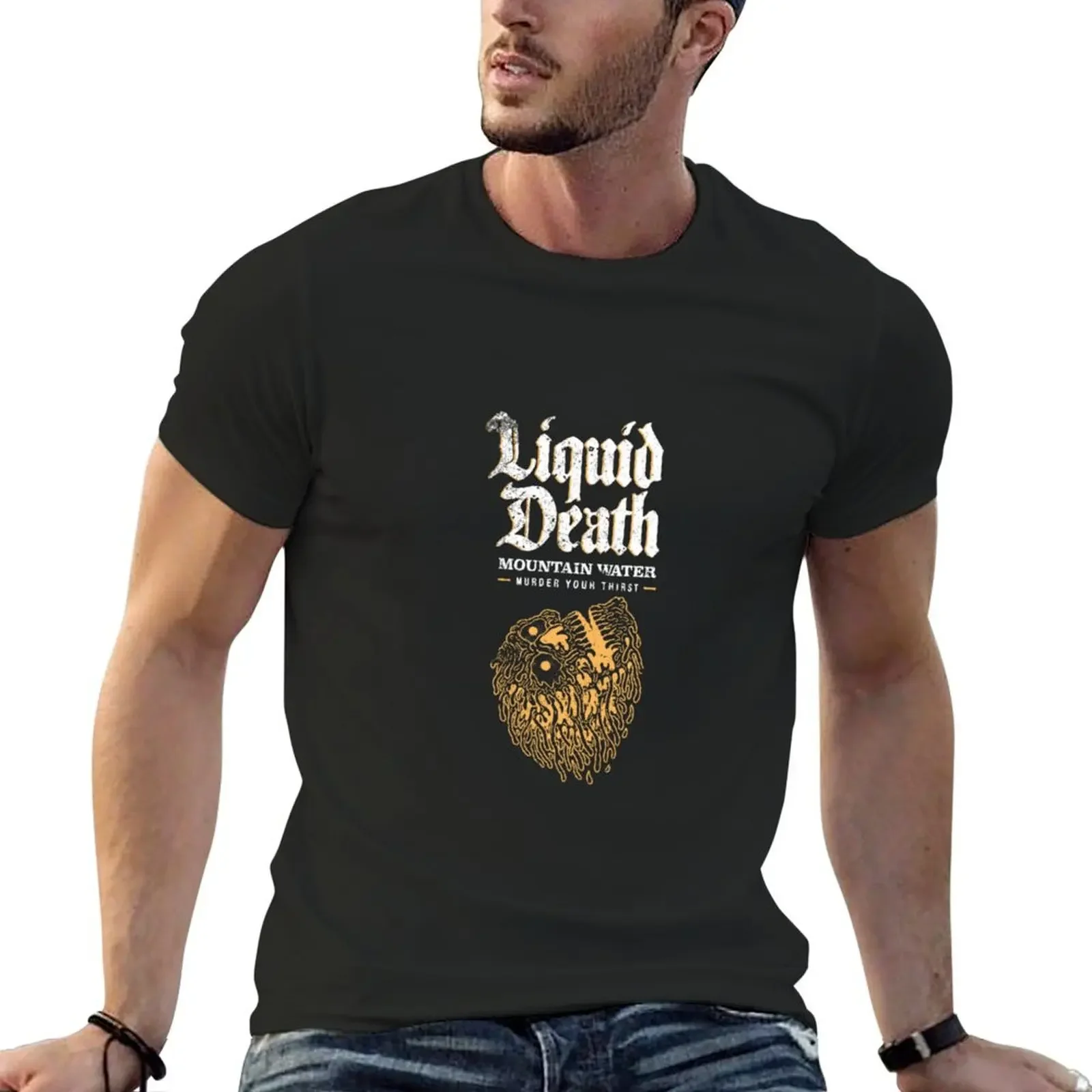 Liquid Death Distressed Vintage T-Shirt Hippie Clothes Blanks Magliette Da Uomo