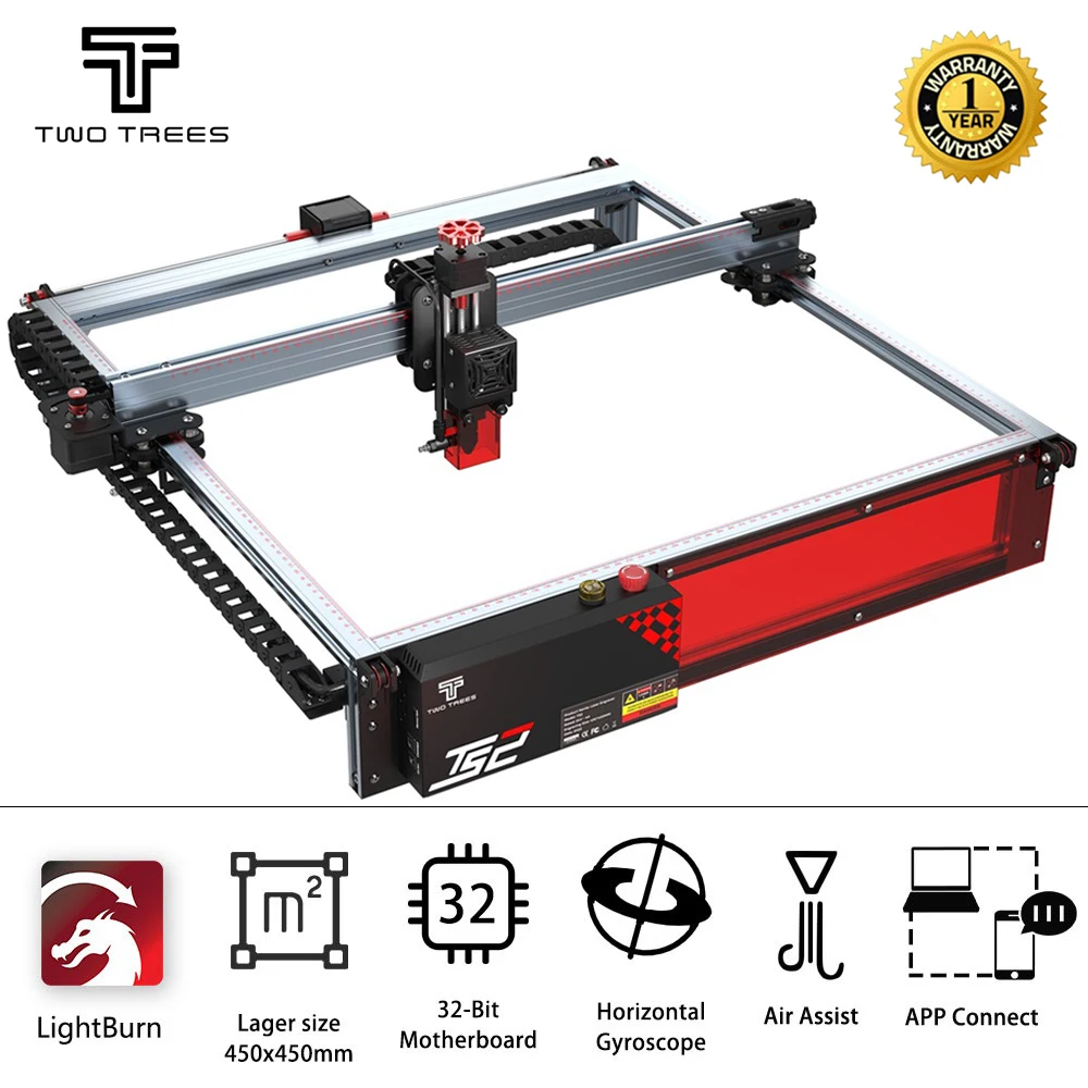 TwoTrees TS2 80W CNC graveur Laser mise au point automatique contrôle Wifi Machine de découpe Laser sur bois 450x450mm avec système de détection de flamme
