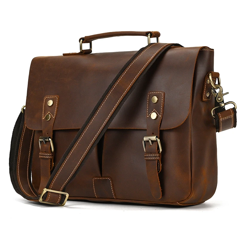 

Luufan Vintage Men's Laptop Briefcase Genuine Leather A4 Document Male Handbag Cowhide Shoulder Bag Business 14" Computer Bag