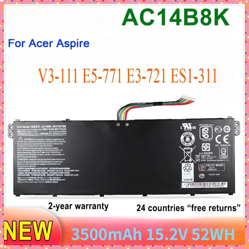 AC14B8K Laptop Battery for Acer Aspire V3-111 E5-771 E3-721 ES1-311 3500mAh 15.2V 52WH Laptop Parts & Accessories