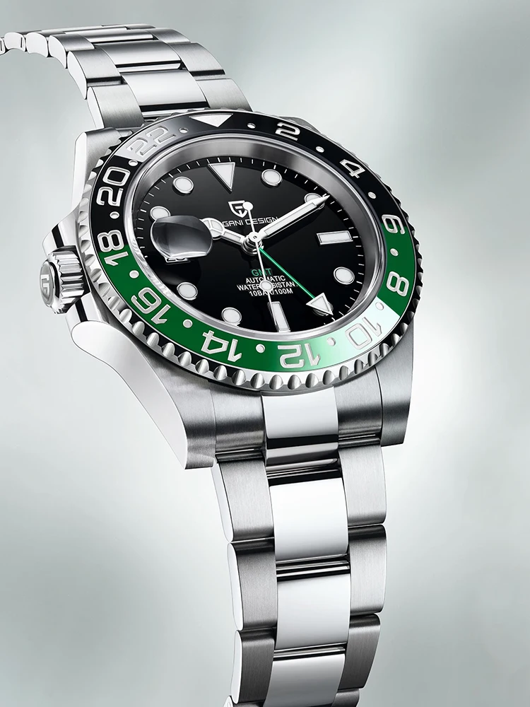 

Часы наручные PAGANI Мужские механические, брендовые автоматические часы GMT из нержавеющей стали с сапфировым стеклом