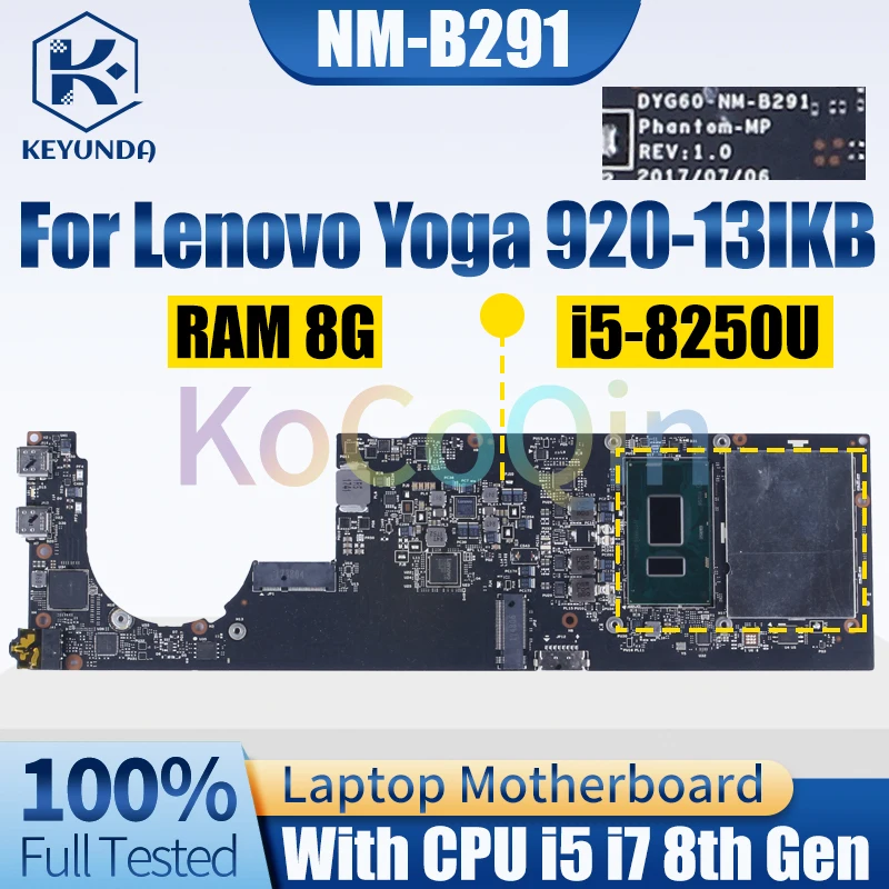 

NM-B291 For Lenovo Yoga 920-13IKB Notebook Mainboard i5-8250U i7-8550U 8G 5B20Q09627 5B20V05286 Laptop Motherboard Full Tested