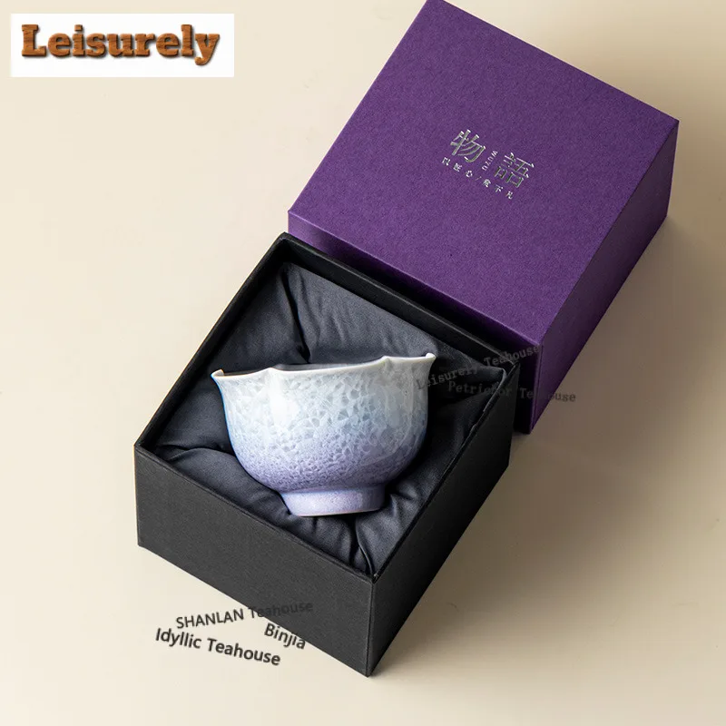 100ml Kiln Fambe Crystal Glaze Flower Mouth Teacup Antique Tea Bowl Tea Pair Tea-tasting Smelling Cup Jianzhan Master Cup Craft