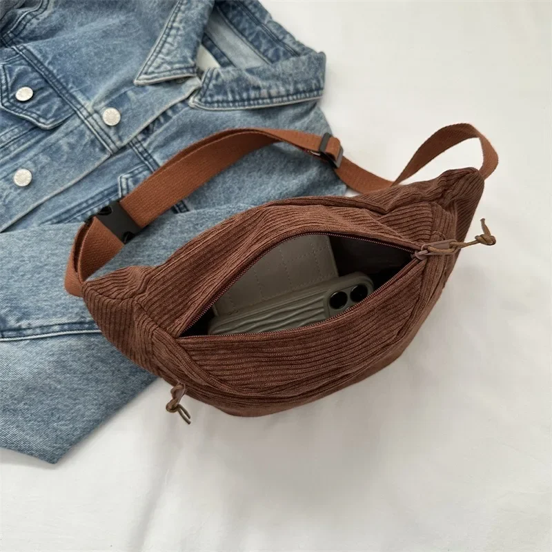 Corduroy Women Waist Bag Canvas Student Shoulder Crossbody Chest Bag Fanny Pack Fashion Phone Banana Female Bum Belt Bags