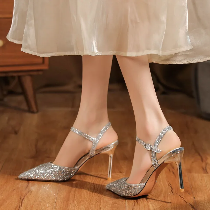 2024 Neues Pailletten-Stirnband, hinten leere High Heels, Sandalen, zwei Tragen, High Heels, High Heels, Eleganz, Pendeln, professionelles Bankett_voghion.com