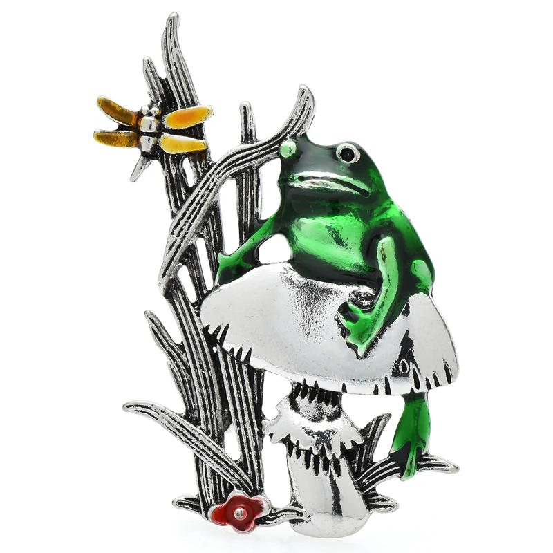 Wuli & Baby Vintage Cute Frog Spille Donna Unisex Smalto Seduta Fungo Erbe Insetti Animali Party Casual Spilla Spille