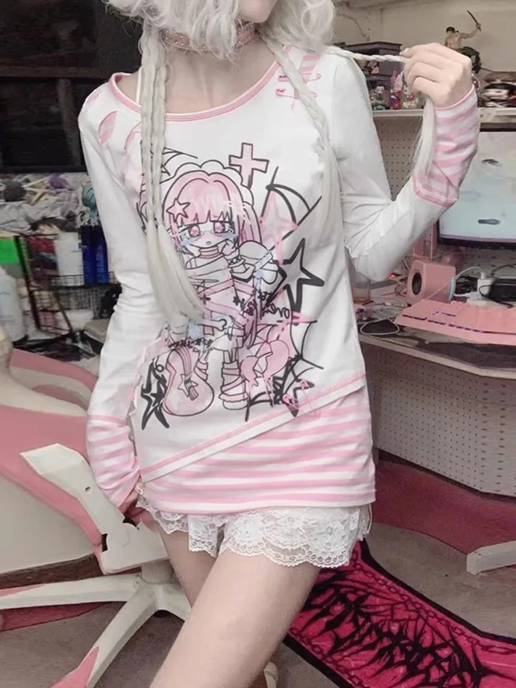 Millennial Sweet Cool Y2K Spring Autumn 2024 Cute Striped