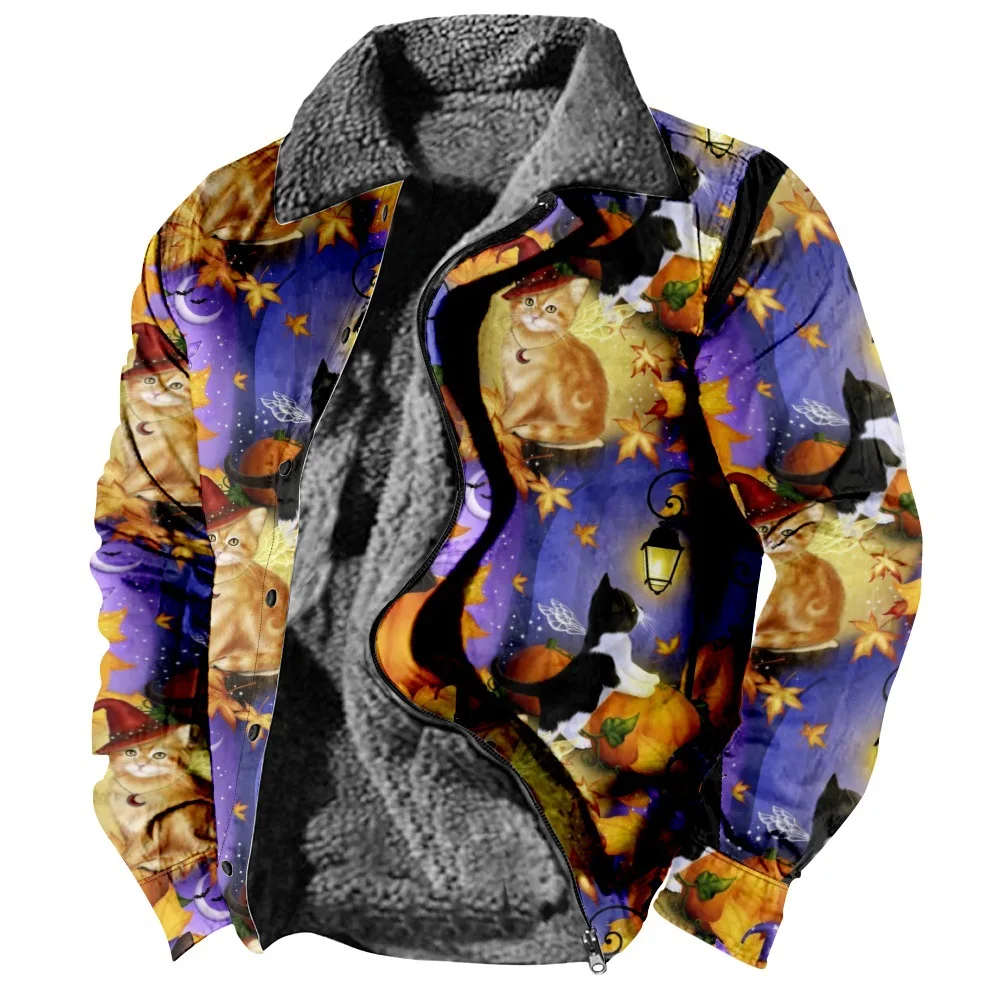 

New Halloween Collection Collection J Personalized Casual Print Long Sleeve Zipper Sweater Polo Collar Cotton Coat Winter a02