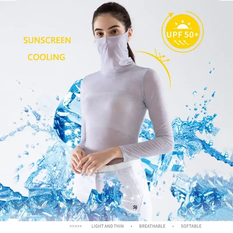SWAN LOVE GOLF Upgrade Women Golf Shirts With Mask Female Sunscreen Ice Silk Tops Ladies Long Sleeve Cooling Dry Fit Underwear