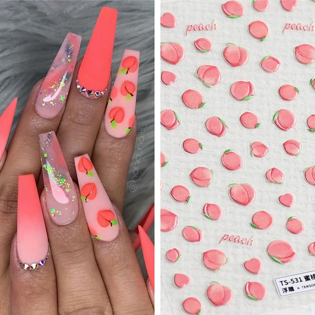 1pc Cherry Nails Sticker Fruit 3D Stickers for Summer Peach Lemon  Strawberry Nail Art Transfer Decals Adhesive Slider Sticker - AliExpress