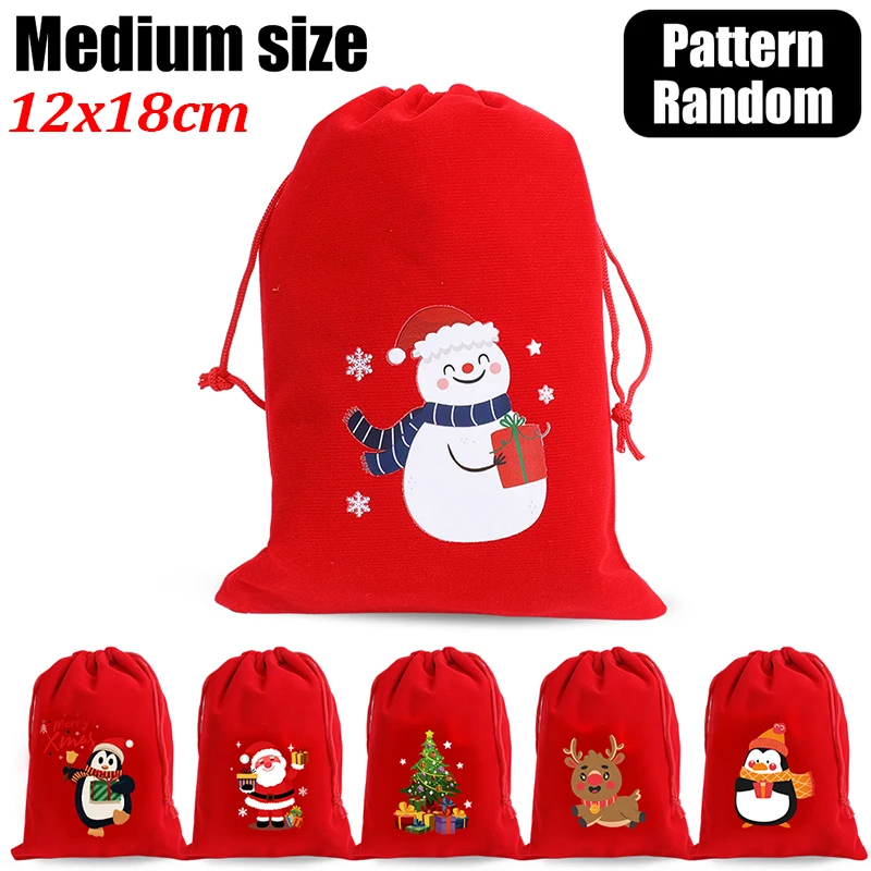 10/1 piezas Bolsas de terciopelo navideñas Bolsas con cordón para envolver dulces y bocadillos Bolsas para regalos de Navidad Pulseras Joyas Bolsas de almacenamiento
