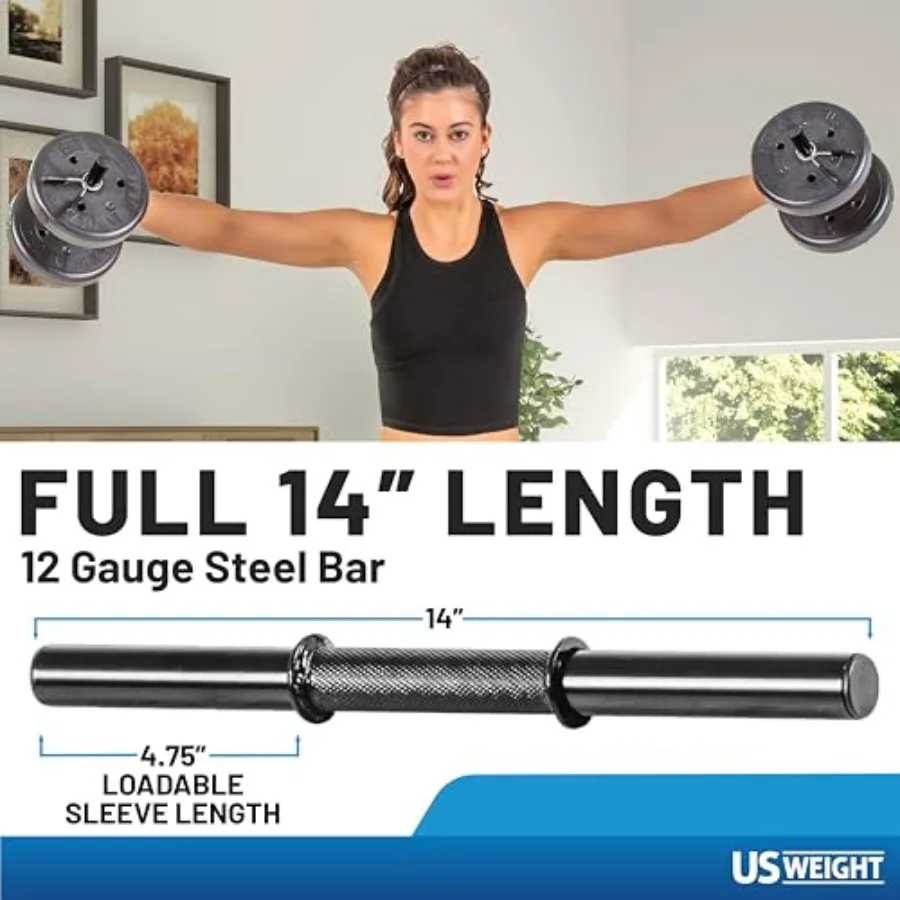 Adjustable 42LB Dumbbell Set with Spring Clips, 14" Knurled Bars – Made in USA, Essential Home Gym Equipment for Strength Traini